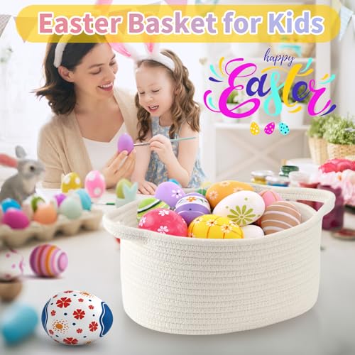 Happyiren Cute Woven Easter Basket with Handle, Baskets for Gifts Empty, Present Containers for Raffle Baby Shower Burr Ba...