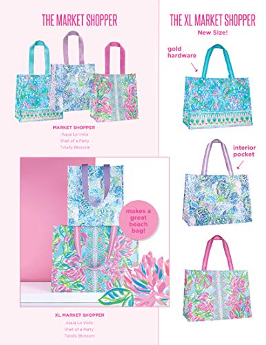Lilly Pulitzer XL Market Shopper Bag, Oversize Reusable Grocery Tote with Comfortable Shoulder Straps