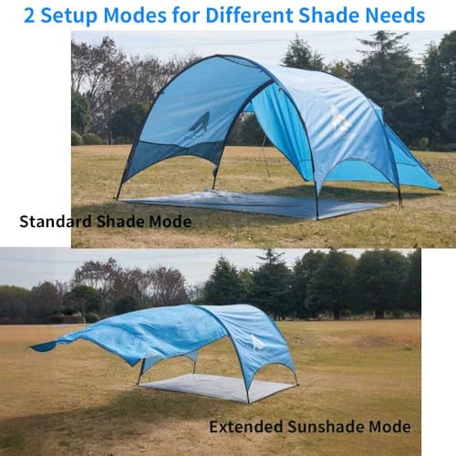 Beach Tent - Beach Shade Canopy Compact Fold (16.9x3.9″), Own Patent, 360° Ventilation, Large Side Storage Pocket, UV Prot...