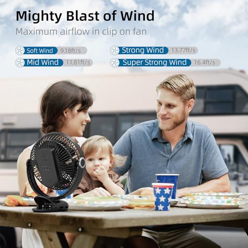 10000mAh 30hrs Portable Fan Rechargeable, 8-Inch Battery Operated Clip on Fan, USB Fans, 4 Speeds, Strong Airflow, Sturdy ...