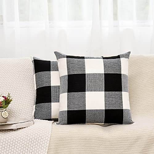 Tosewever Set of 2 Buffalo Check Plaid Pillow Covers, Farmhouse Rustic Pillow Cases, Cotton Linen Throw Pillow Covers Cush...