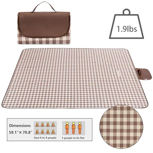Wind Tour Waterproof Picnic Blanket with Carry Strap - Foldable Sandproof Outdoor Mat for Camping, Beach, Park - 59" x 7...