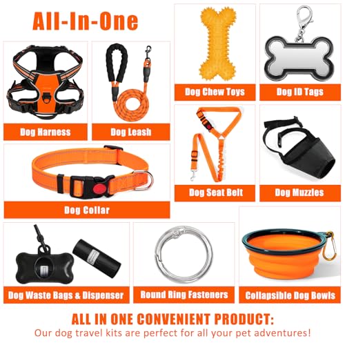 YXFDOYT No Pull Dog Harness Adjustable Collar & Leash Set - Dog Halter Harnesses Collapsible Bowls & Poop Bag Dispenser Mu...