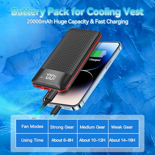 YMTHE Cooling Vest with 20000mAh Battery Pack, Air Conditioner Clothes with Two Fans,12V 360° Air Supply Cooling Jacket, U...