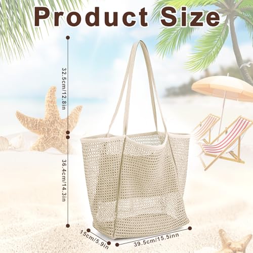 Zptjql Mesh Beach Bag, 23L Foldable Sandproof Lightweight Tote, Breathable Pool Bag with Wide Shoulder Straps, Zipper Pocket