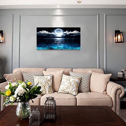 Wall Art Moon Sea Ocean Landscape Picture Canvas Wall Art Print Paintings Modern Artwork for Living Room Wall Decor and Ho...