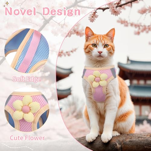Cat Harness and Leash Set for Walking Escape Proof, Adjustable Kitten Harness Breathable Mesh with Reflective Strips Harne...