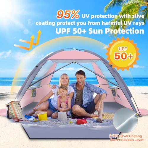 Happy Travel Beach Tent Sun Shelter for 3/4/5/6/7/8 Person, Portable UPF 50+ UV Protection Beach Shade Canopy for Family &...