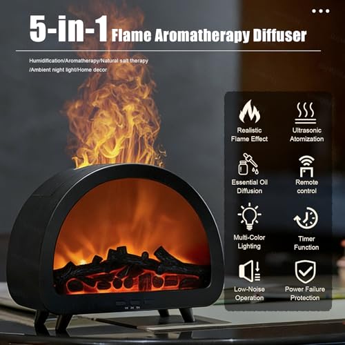 Holwim Fireplace Flame Essential Oil Diffuser - 7 Color Ultrasonic Aromatherapy Humidifier with 7-Mode Running Lights, Rem...
