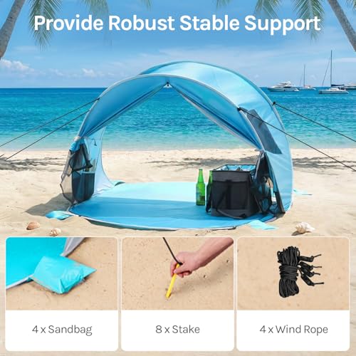 Wolfwise Pop up Beach Tent Sun Shelter with UPF50+ UV Protection, Instant Easy Setup Popup Beach Shade Canopy for 3 Perso...