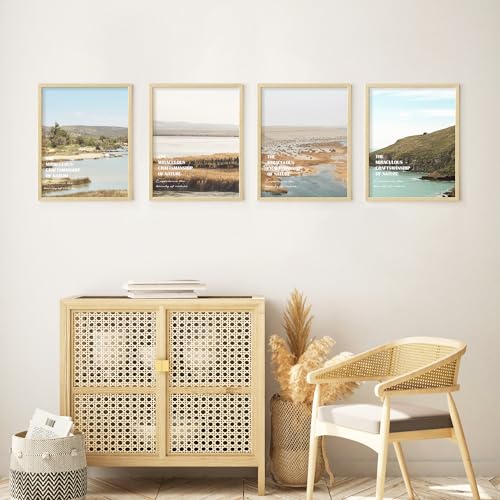 Fisnish 11x14 Picture Frame Set of 4, Natural Solid Wood Picture Frames, Display 11x14 Photos without Mat, Horizontal or V...