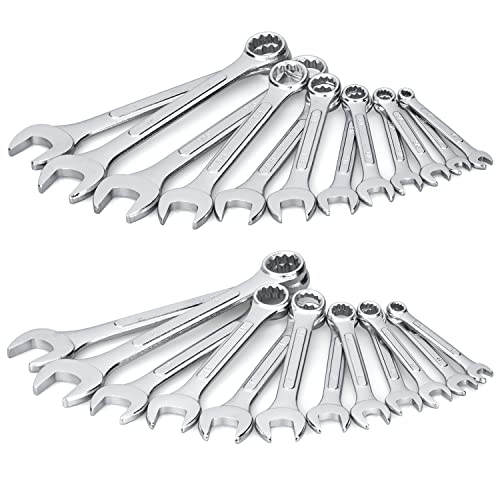 24-Piece All-Purpose Master Combination Wrench Set with Roll-up Pouch | SAE 1/4” to 1”, Metric 8mm to 24mm | Perfect for G...
