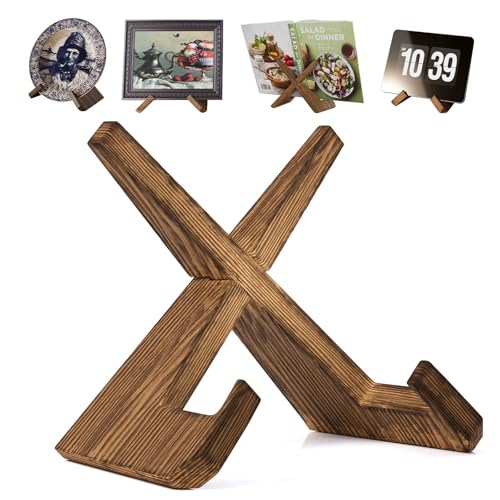 Wooden Plate Stands for Display, Wood Plate Holders for Displaying, Decorative Picture Frame Stand, Easel for Sign, Cookbo...