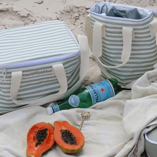 SUNNYLiFE Light Cooler Drinks Bag, Sea Sage Stripe, PP/PEVA/EPE Material, 13.39 x 9.45 x 4.33 inches, 0.73 lbs, Insulated,...