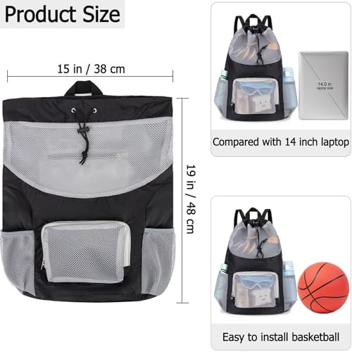Veious Swim Bag for Kids Mesh Beach Backpack for Boys Lightweight Drawstring Beach Bag Swimming Pool Sports Gym String Bag...