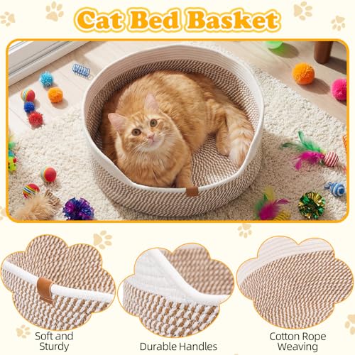 Leitee Valentine's Day Cat Bed Storage Basket with 40 Pcs Cat Variety Toys Pack Set Includes Pillows, Spring Toy, Chew Rop...