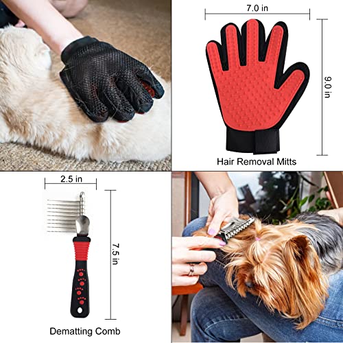 Wisedog Dog Grooming Kit 8PCS - Pin & Bristle Brush, Slicker Brush, Dematting Tool, Nail Clipper, Hair Removal Mitts, Flea...