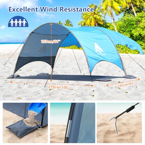 Flycoop 2026 Beach Tent with Floating Shade Sail – Portable & Ventilated Beach Umbrella Canopy with 360° Airflow, Dual Sid...