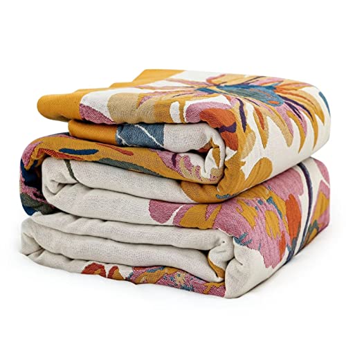 MSGKV Boho Throw Blanket 60''x80'',100% Cotton Blanket for Couch Bed, Spring Breathable Quilt Farmhouse Home Decor Soft Li...