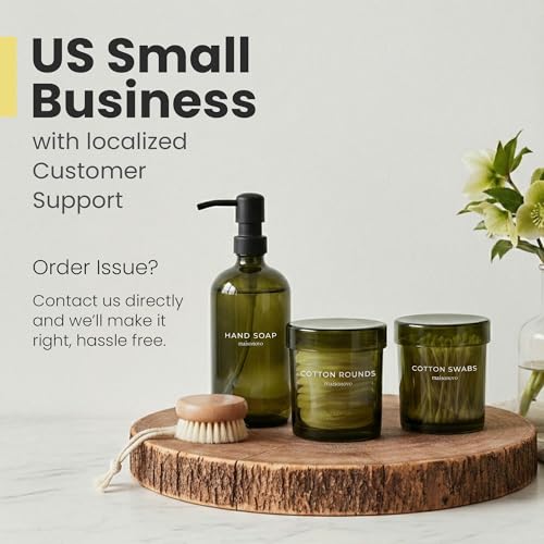 Maisonovo Glass Bathroom Containers with Lids (Airtight) - Qtip Holder - Apothecary Jars for Cotton Rounds, Swabs, Balls, ...