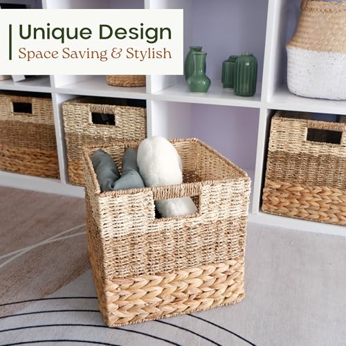 CHI AN HOME 11 Inch Cube Storage Bins, Wicker Storage Baskets for Cube Shelf, Natural Foldable Square Baskets for Storage,...