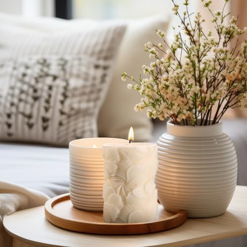 Threlaco Flower Pillar Candle Sculptured Ribbed Pillar Candle 3.8 x 2.6 inch Handmade Soy Wax Aesthetic for Wedding Gift B...