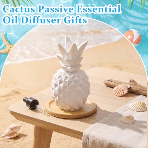 Honeydak Pineapple Passive Essential Oil Diffuser Gifts, Summer Beach Ceramic Diffuser with Wooden Tray for Home Bedroom B...