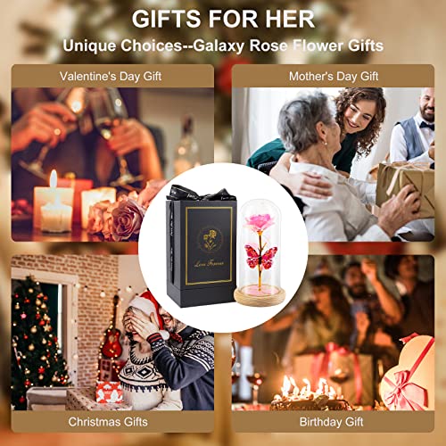 Beferr Birthday Gifts for Women Galaxy Glass Rose Forever Preserved Flowers for Delivery Light Up Rose in Glass Dome Mothe...