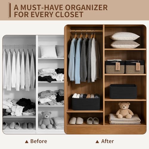 Goodpick 4 Pack Storage Baskets for Shelves, Rectangle Wicker Storage Bins for Baby Shower Toys, Decorative Organizer Shel...