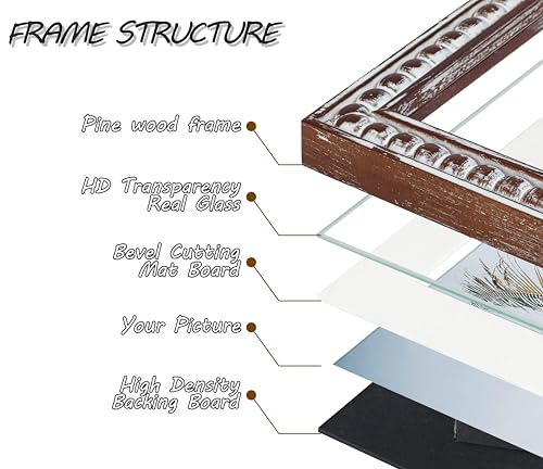 Gdfmsc 4x6 Rustic Picture Frame with Mat for 3x5, Decorative Distressed Beaded Wooden Real Glass, Vertical or Horizontal D...