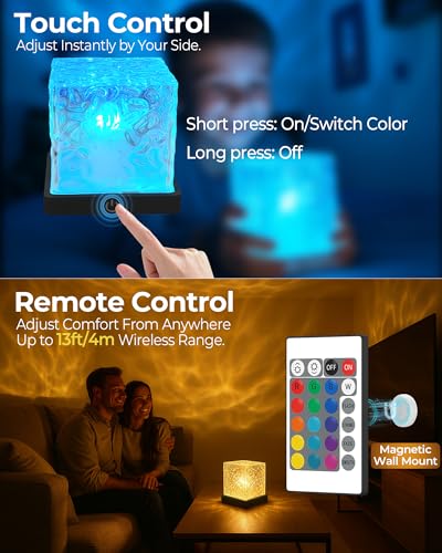 Rechargeable Shower Light Cube, 16 Color Ocean Wave Projector Light Battery Operated, Waterproof Shower Mood Lighting with...
