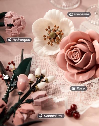 iATOM Pink Roses Flower Bouquet Building Set, Artificial Flowers Botanical Collection Kit for Adults Women & Men - Gift fo...