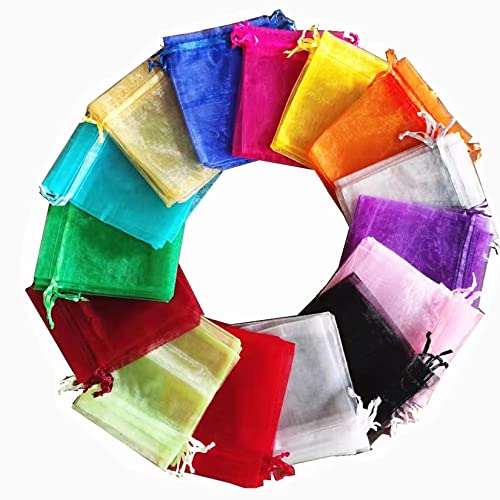 LYSXP Organza Bags 3.5x4.7 Inch 100pcs Random 10 Colors Mesh Organza Gift Bags with Drawstring, Jewelry Favor Pouches Wedd...