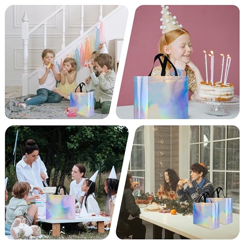 cabzymx Glossy Iridescent Gift Bags 15 Pcs, 12.6x4.7x11 In Reusable Goodie Bags Bulk with Handles & Sturdy Base, Christmas...