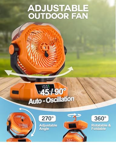 Vellrive Portable Misting Fan - 20000mAh Rechargeable Water Fan for Patios, Camping, Outdoor - 90° Auto Oscillation + 270°...