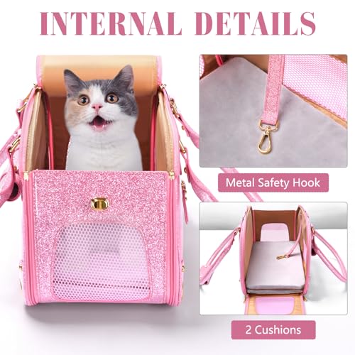 PetsHome Dog Carrier Purse, Pet Carrier, Bling Waterproof Premium Leather Pet Travel Portable Bag Carrier for Cat and Smal...