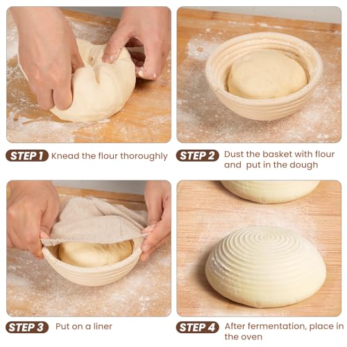 5 Inch Banneton Bread Proofing Basket Set of 6, Kikcoin Mini Sourdough Bread Baking Supplies, Small Banneton Basket Proofi...