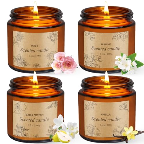4 Packs Candles for Home Scented, Scented Candles Gifts for Women, Natural Soy Wax Amber Jar Candle, Long Lasting Aromathe...