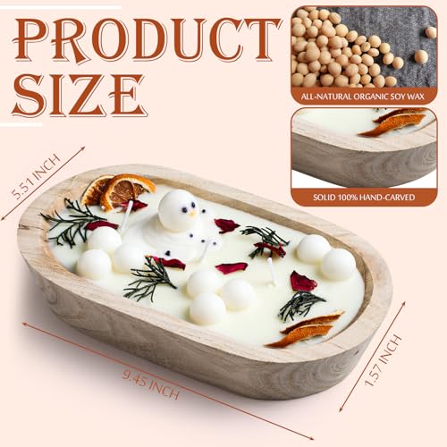 Conelist Rustic Christmas Wood Dough Bowl Candle Table Decor Cabin Bowl Soy Candle Included Dried Oranges, Cranberry, Pine...