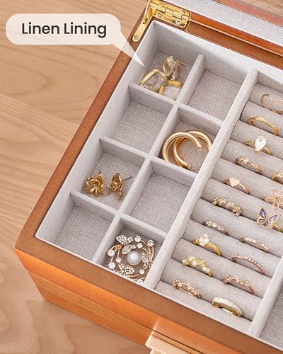 Lolalet Jewelry Box, Clear Window Wood Grain Jewelry Storage for Earrings Bracelets Necklaces Rings, High Capacity Organiz...