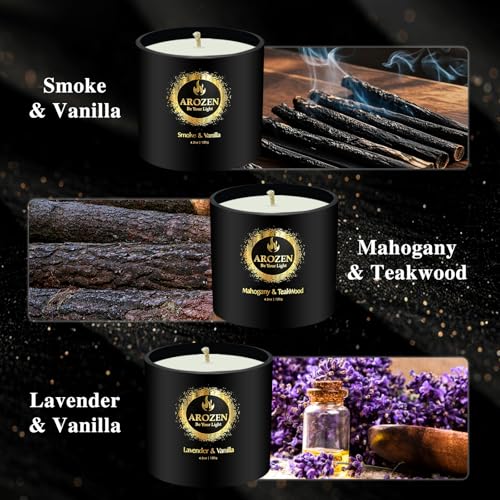 AROZEN 3 Pack Candles for Home Scented, Scented Candles Gifts Set for Men, Aromatherapy Soy Candle of Lavender, Mahogany T...