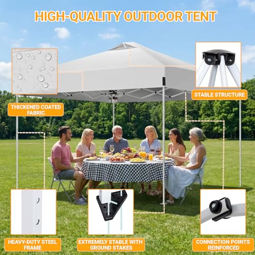 10x10ft Pop Up Canopy, Heavy Duty Beach Tent with Waterproof Silver Coated Top, 3 Heights & 4 Sandbags, Sun Shade with Rol...