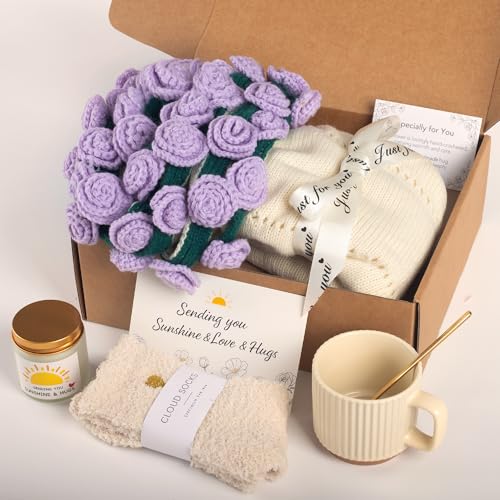 Get Well Gifts for Women, Flower Bouquet Blanket Gift Baskets, Care Package, Self Care Gifts, Thinking of You Gifts for He...