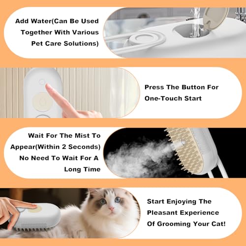 FUICZSN 4-in-1 Rechargeable Cat & Dog Steam Brush for Shedding, Self-Cleaning Pet Groomer with Rotating Handle for Massagi...