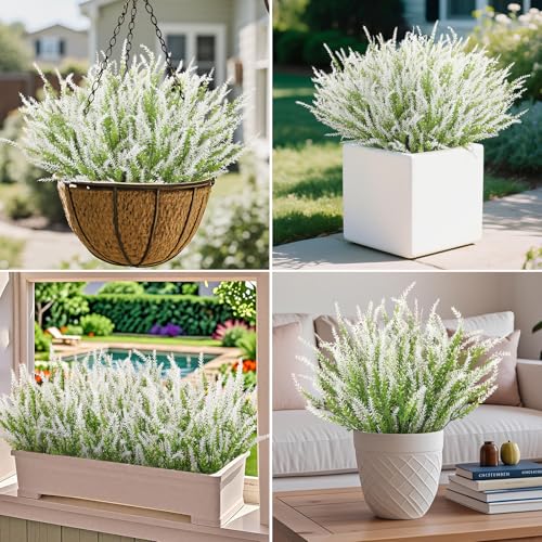 Ouddy Decor 12 Bundles Artificial Lavender Fake Flowers Faux Plastic Plants for Home Wedding Kitchen Garden Patio Window B...
