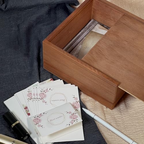 PIG AND TURTLE Large Wooden Box - 8x8x4 Inch Solid Wood Slide-Top Storage Box, Wooden Keepsake Chest with Lid, Decorative ...