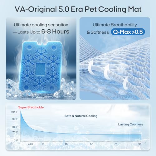 Vagascape Dog Cooling Mat New 5.0 Version Built-in Ice Pack, Long-Lasting Cool 6-8h, 30" x 20" Ultra Thick Soft Vine Patte...