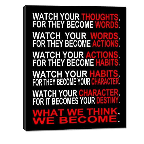 Pyradecor Watch Your Thoughts Motivational Classroom Poster Modern Canvas Prints Wall Art Paintings Ready to Hang for Offi...