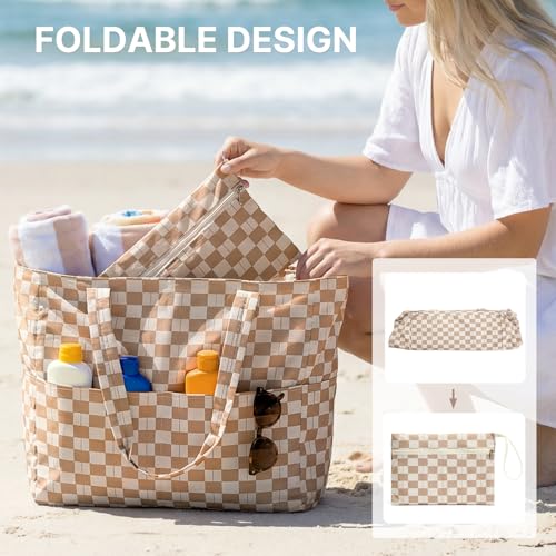 G4Free XL Beach Bag Waterproof Sandproof, Large Foldable Beach Tote with Zipper for Women, Pool Travel Swim Grocery Tote Bag