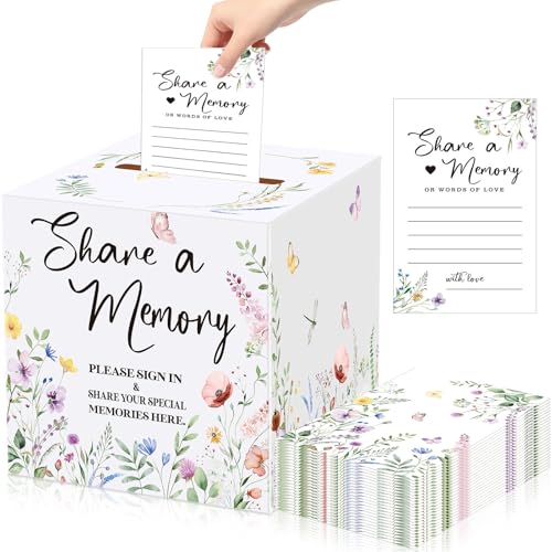 Fainne 50 Pcs Floral Share a Memory Cards with Celebration of Life Box Funeral Advice Cards Thank You Sympathy Holder Box ...